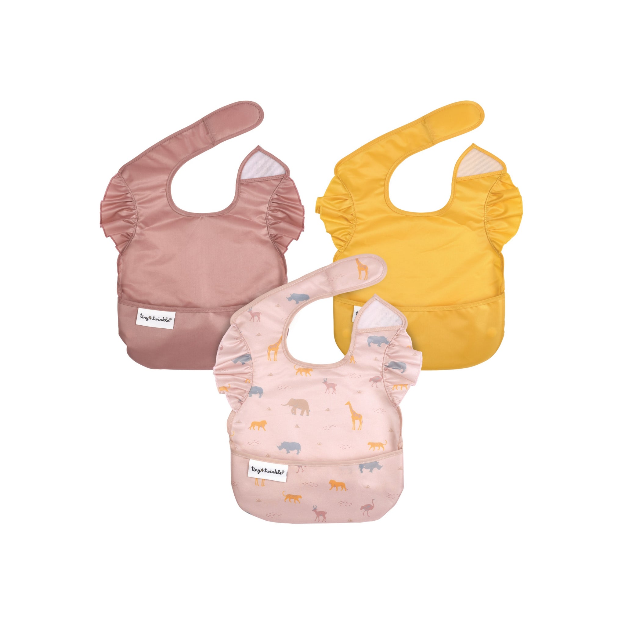 Pack 3 Baberos <br>Animales, rosa y amarillo <br>TINY TWINKLE